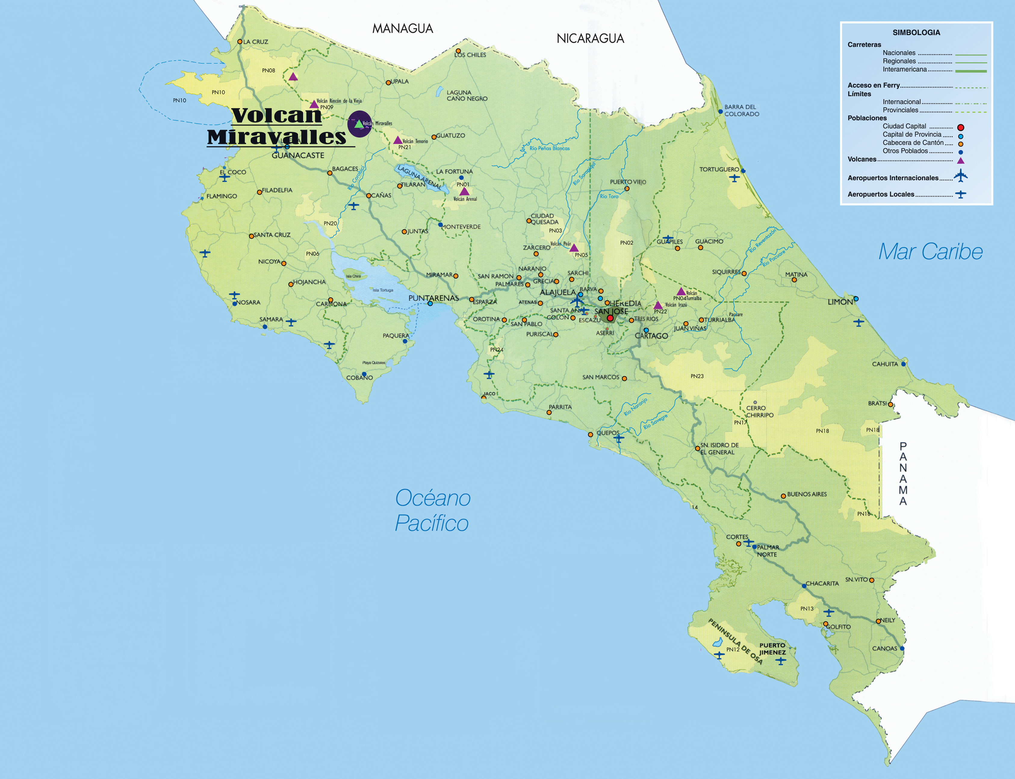 Map showing the location of Miravalles Volcano in Costa Rica